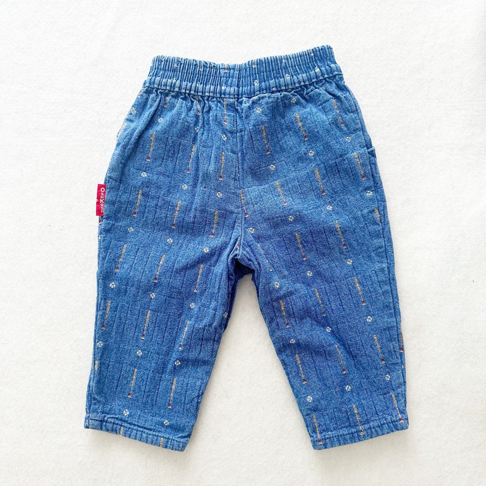 Vintage OshKosh Baseball and Bat Homespun Jeans: 18m - Yellow Clover Vintage Kids Clothes