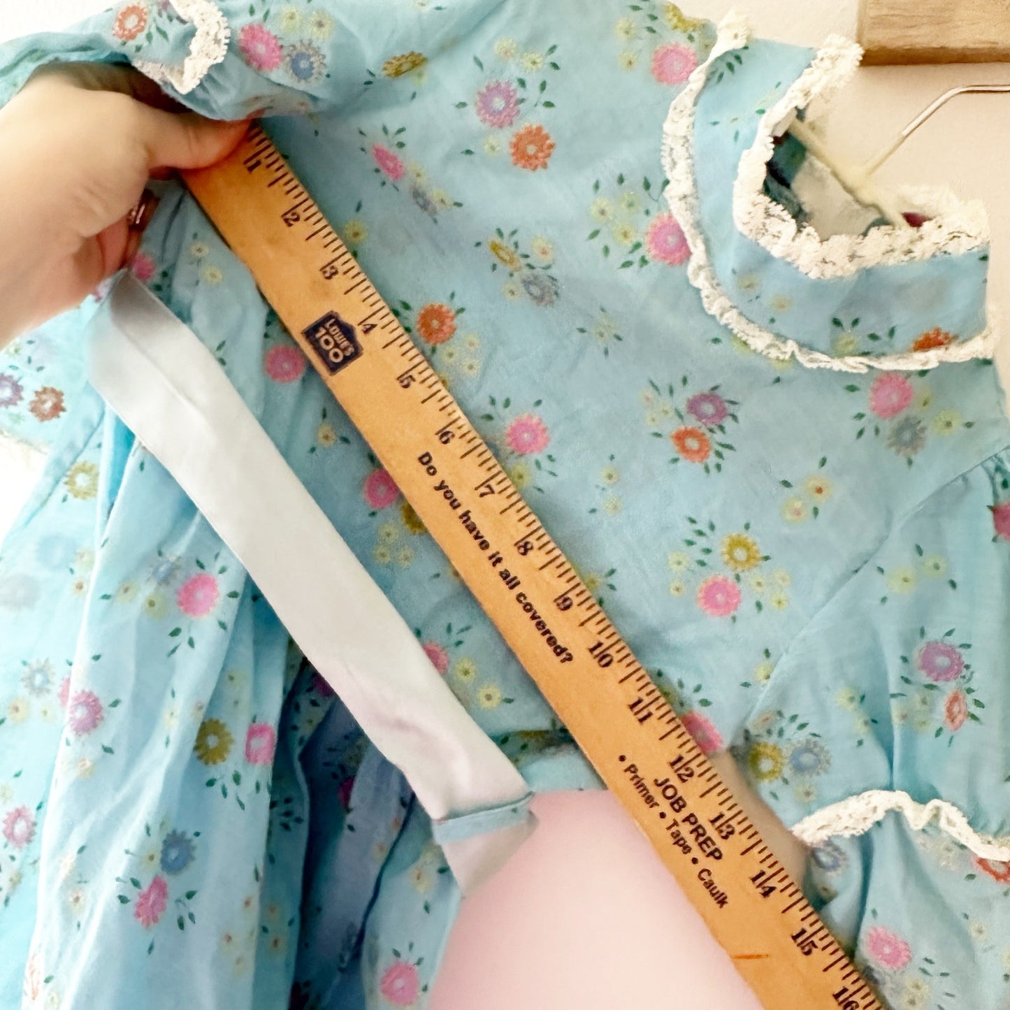 Vintage Blue Floral Flocked Maxi Dress: 6y? - Yellow Clover Vintage Kids Clothes