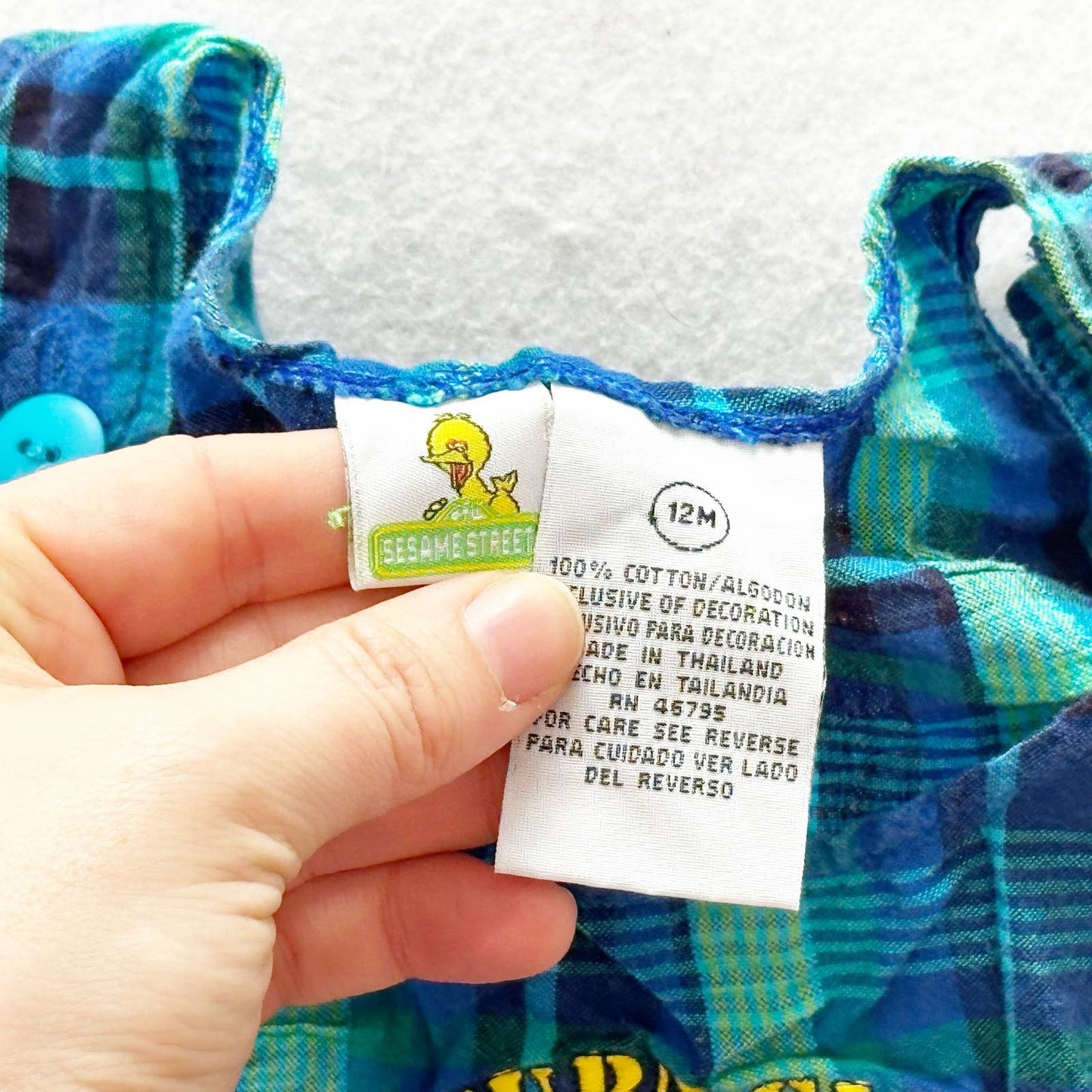 Vintage Sesame Street Cookie Monster Scuba Plaid Romper: 12m - Yellow Clover Vintage Kids Clothes