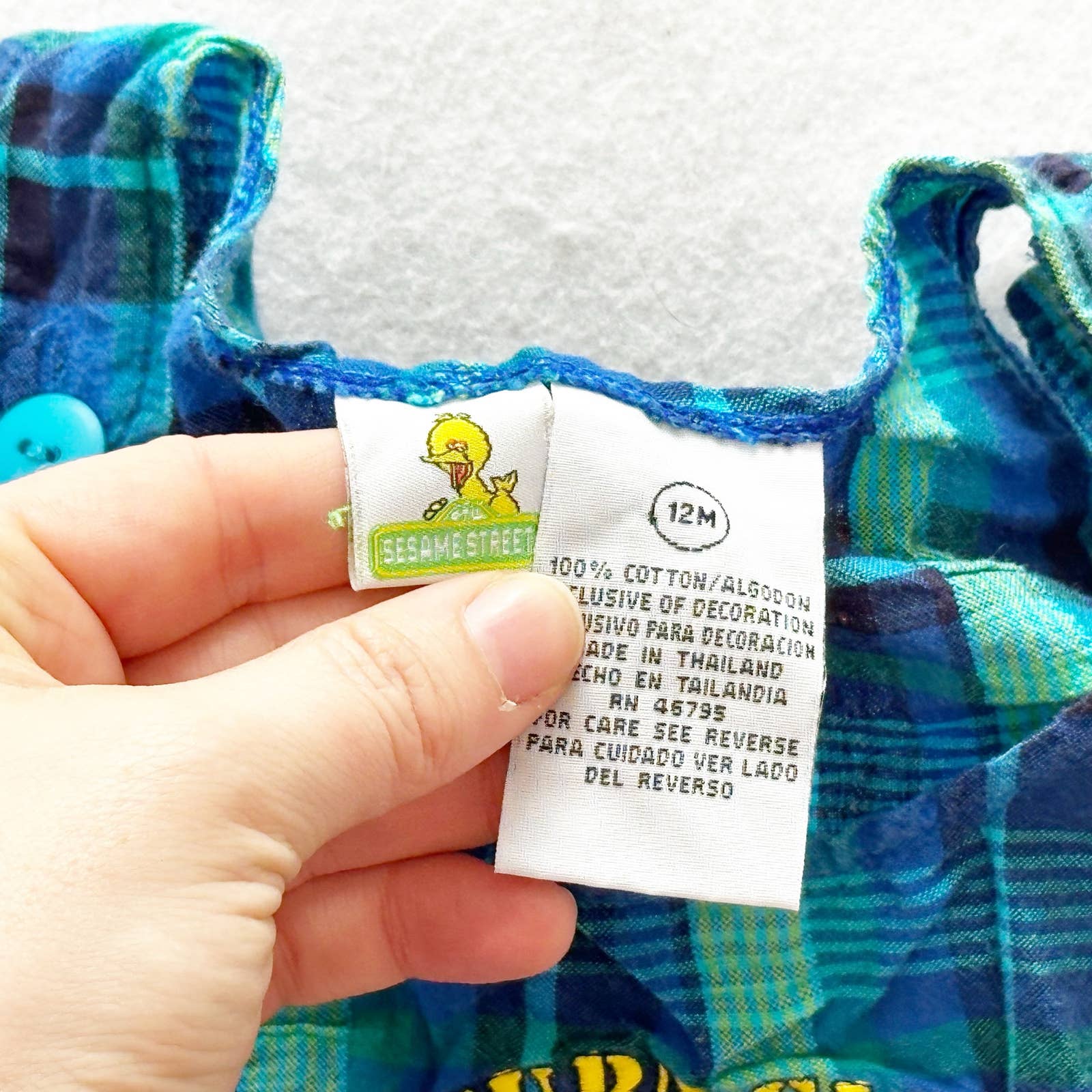 Vintage Sesame Street Cookie Monster Scuba Plaid Romper: 12m - Yellow Clover Vintage Kids Clothes