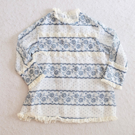 Vintage Sears White & Navy Floral Print Toddler Mini Dress, Size 3