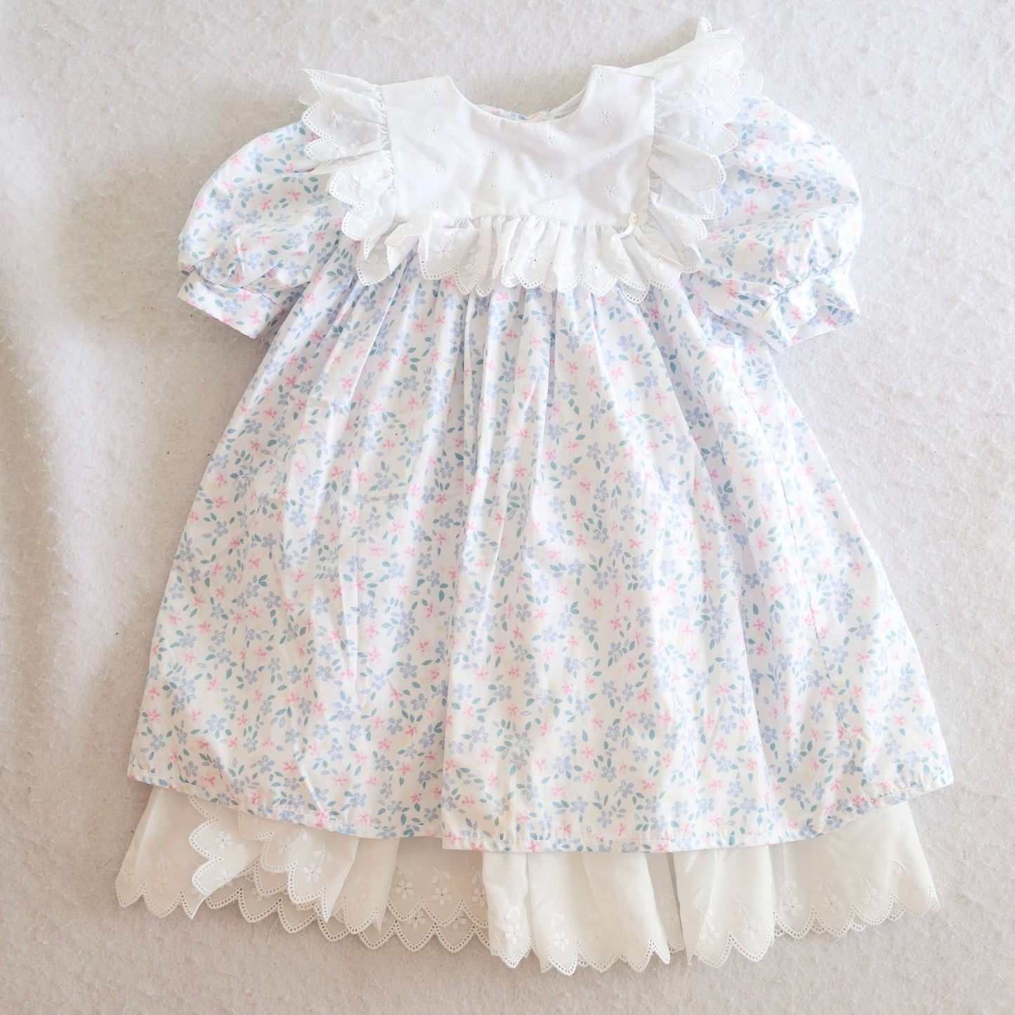 Vintage Children's Hour Blue & White Toddler Floral Dress with Eyelet Layers, 4T