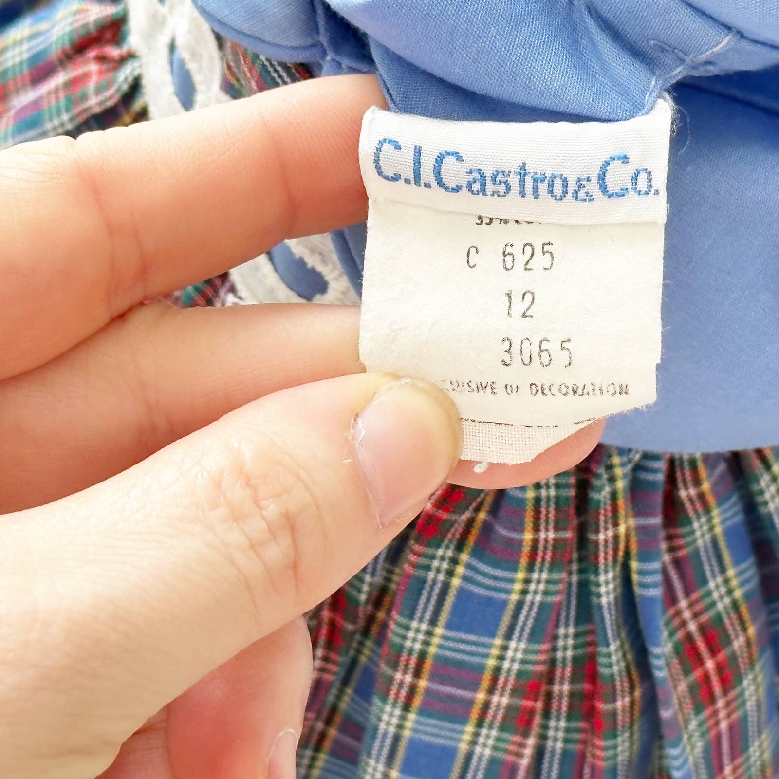 Vintage CI Castro Blue Plaid Pinafore Dress Set: 12m - Yellow Clover Vintage Kids Clothes