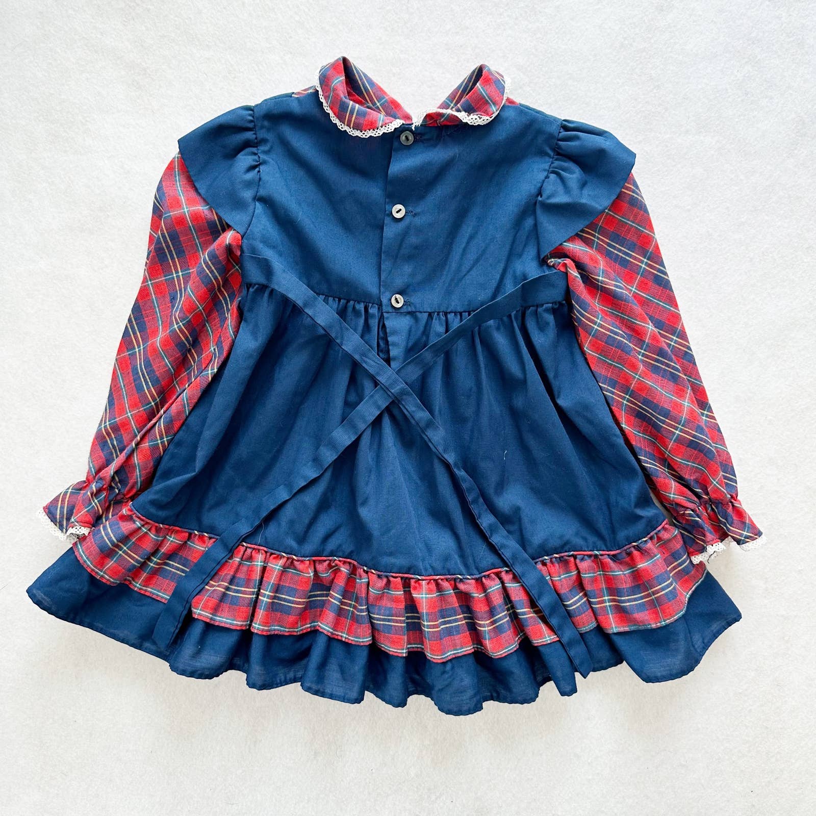 Vintage Polly Flinders Plaid Faux Pinafore Dress: 24m - Yellow Clover Vintage Kids Clothes