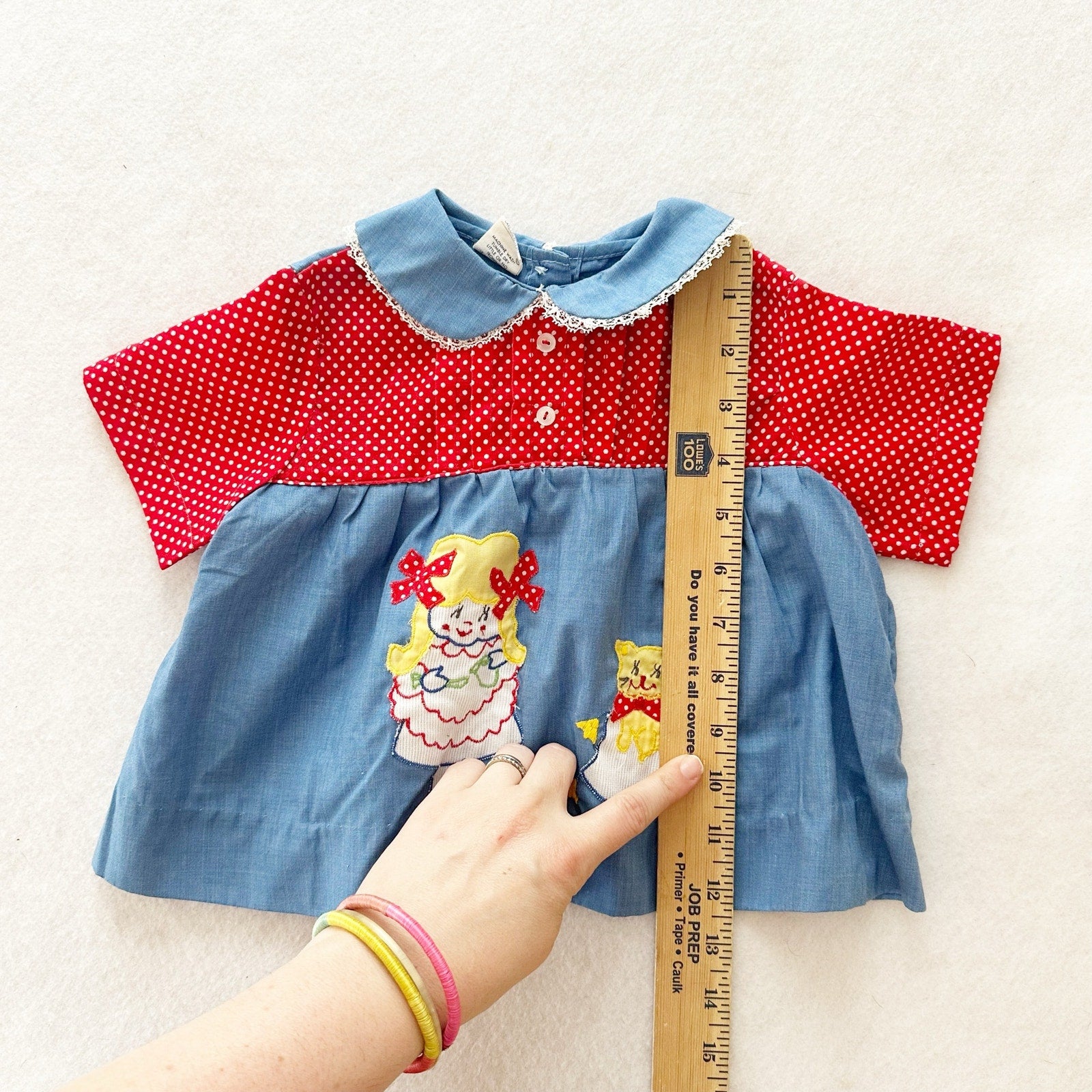 Vintage Girl + Kitty Chambray Appliqué Top: 24m - Yellow Clover Vintage Kids Clothes