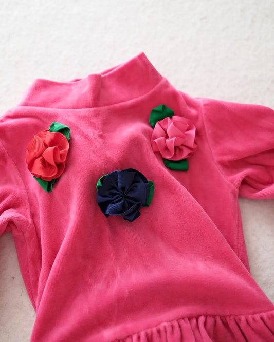 Vintage Hartstrings pink velour ribbon rosette tunic top + Chocolate Soup royal blue leggings bundle