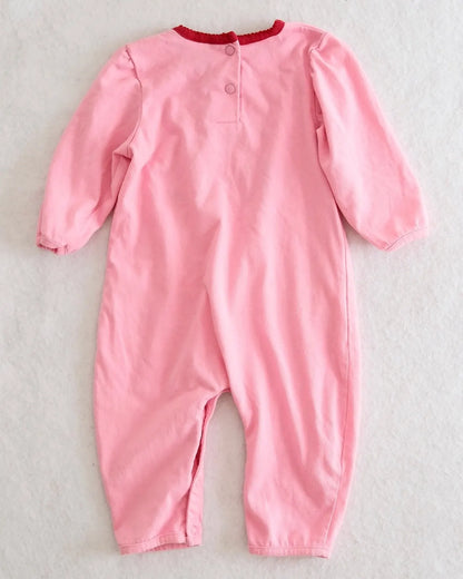 Vintage Small Steps light pink shopping girl embroidered romper