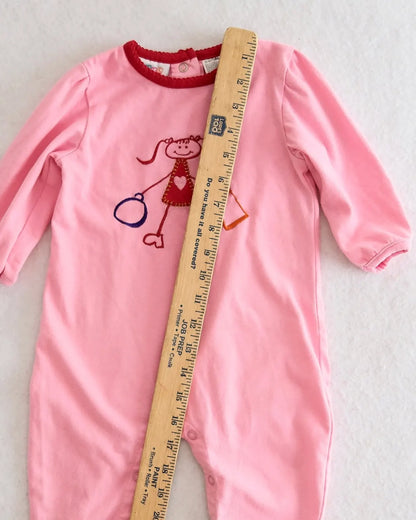 Vintage Small Steps light pink shopping girl embroidered romper