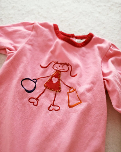 Vintage Small Steps light pink shopping girl embroidered romper