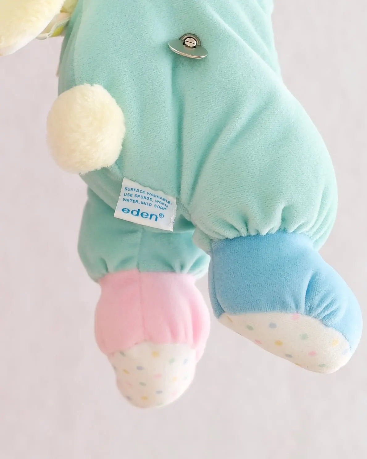 Vintage Eden mint green sleeping bunny plush with polka dot ears