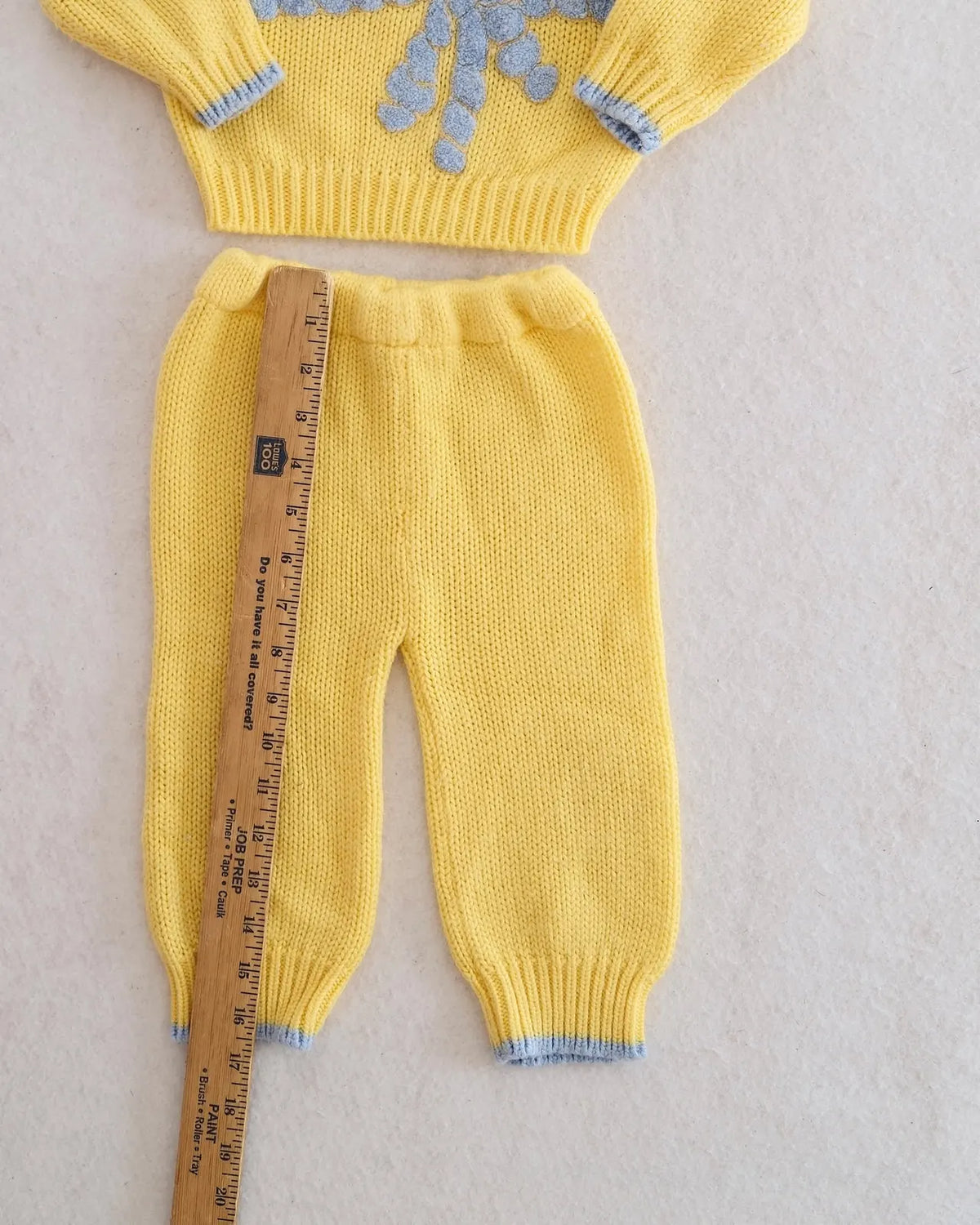 Vintage Chandler Original butter yellow LOVE gift bow knit sweater + pants set