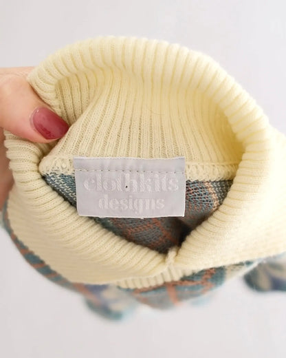 Vintage Clothkits Designs blue + cream ABC teddy bear knit sweater dress