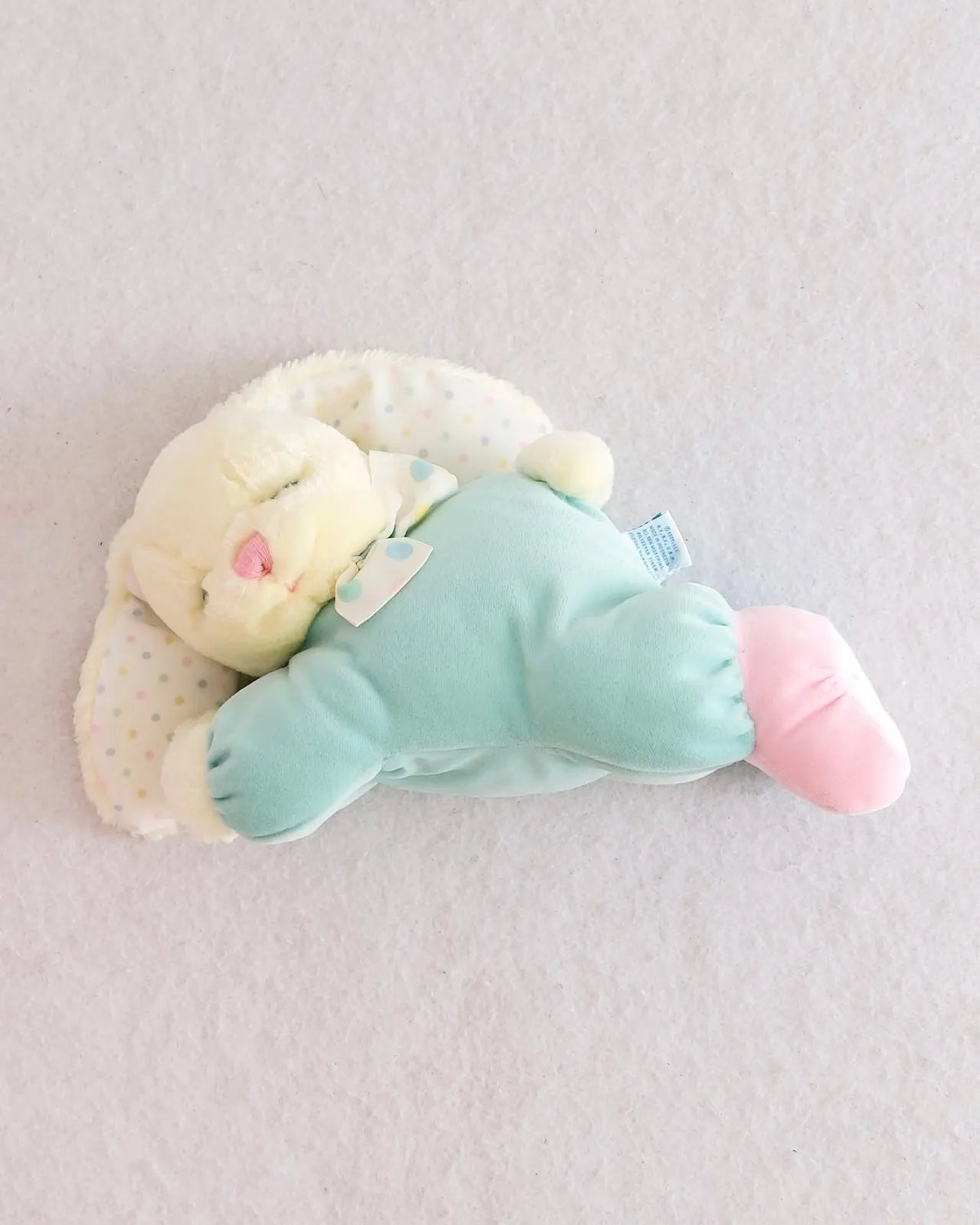 Vintage Eden mint green sleeping bunny plush with polka dot ears