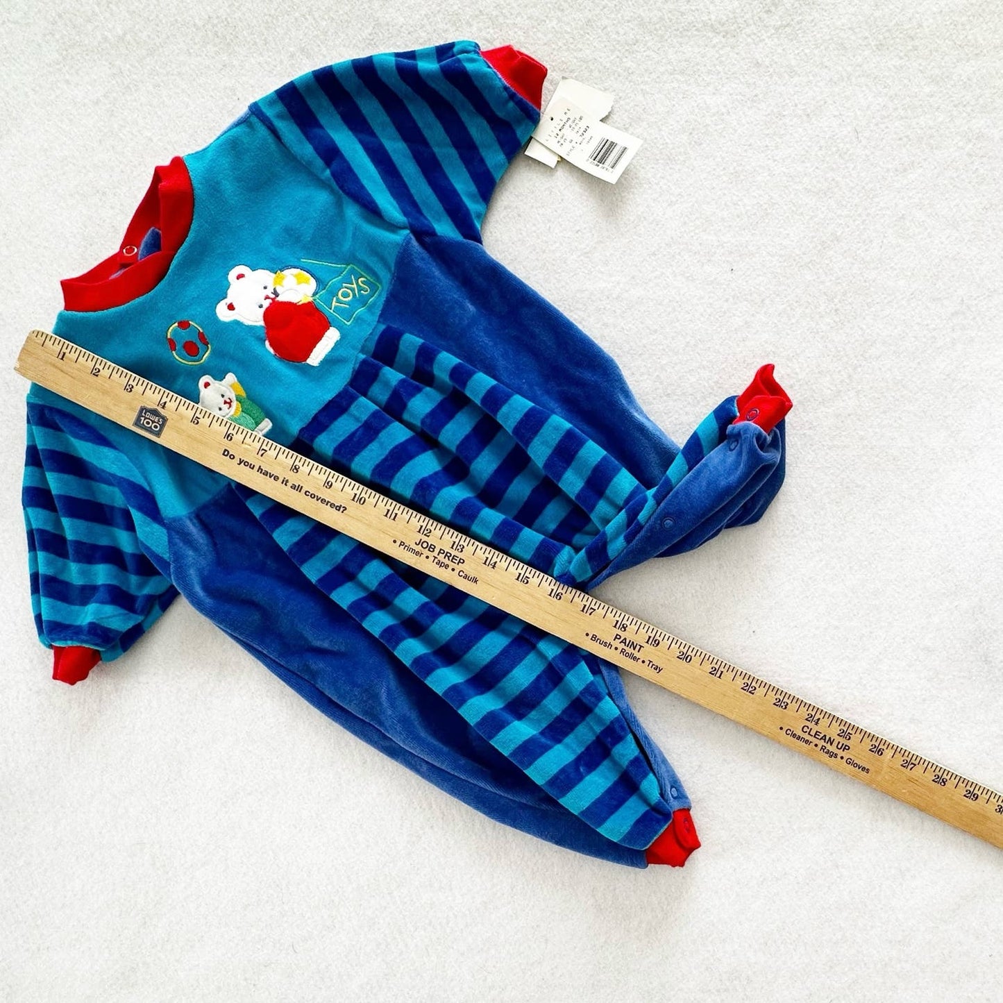 Vintage Little Me Velour Teddy Bear Striped Jumpsuit Romper: 12/18m? - Yellow Clover Vintage Kids Clothes