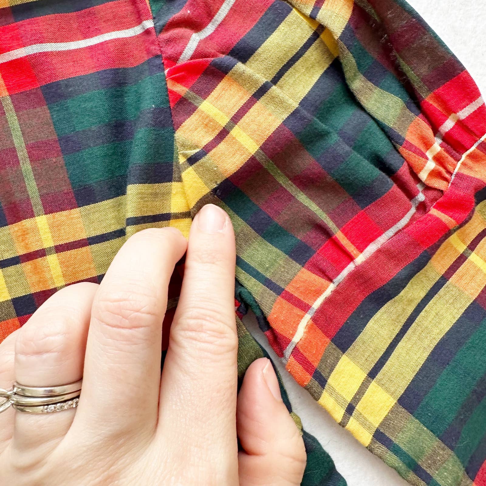 Vintage Plaid High Neck Crochet Lace Detail Dress: 4T - Yellow Clover Vintage Kids Clothes