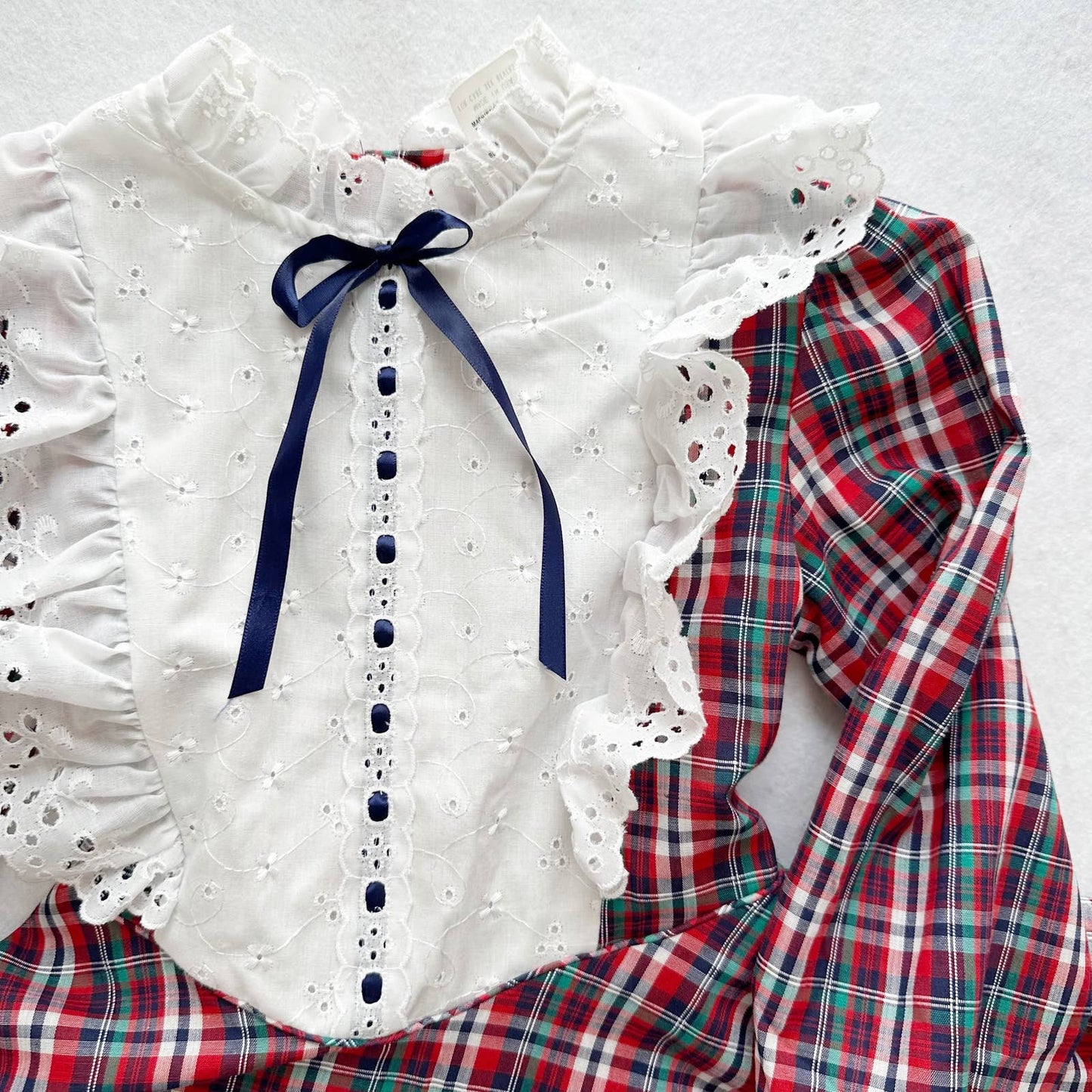 Vintage Sandy’s Girls Plaid Eyelet Twirl Skirt Dress: 6y - Yellow Clover Vintage Kids Clothes