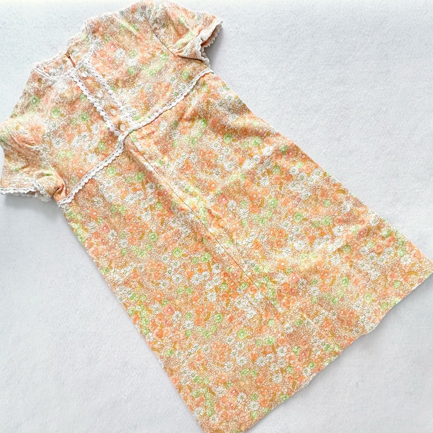 Vintage Handmade Light Orange Floral Shift Dress: 10y - Yellow Clover Vintage Kids Clothes