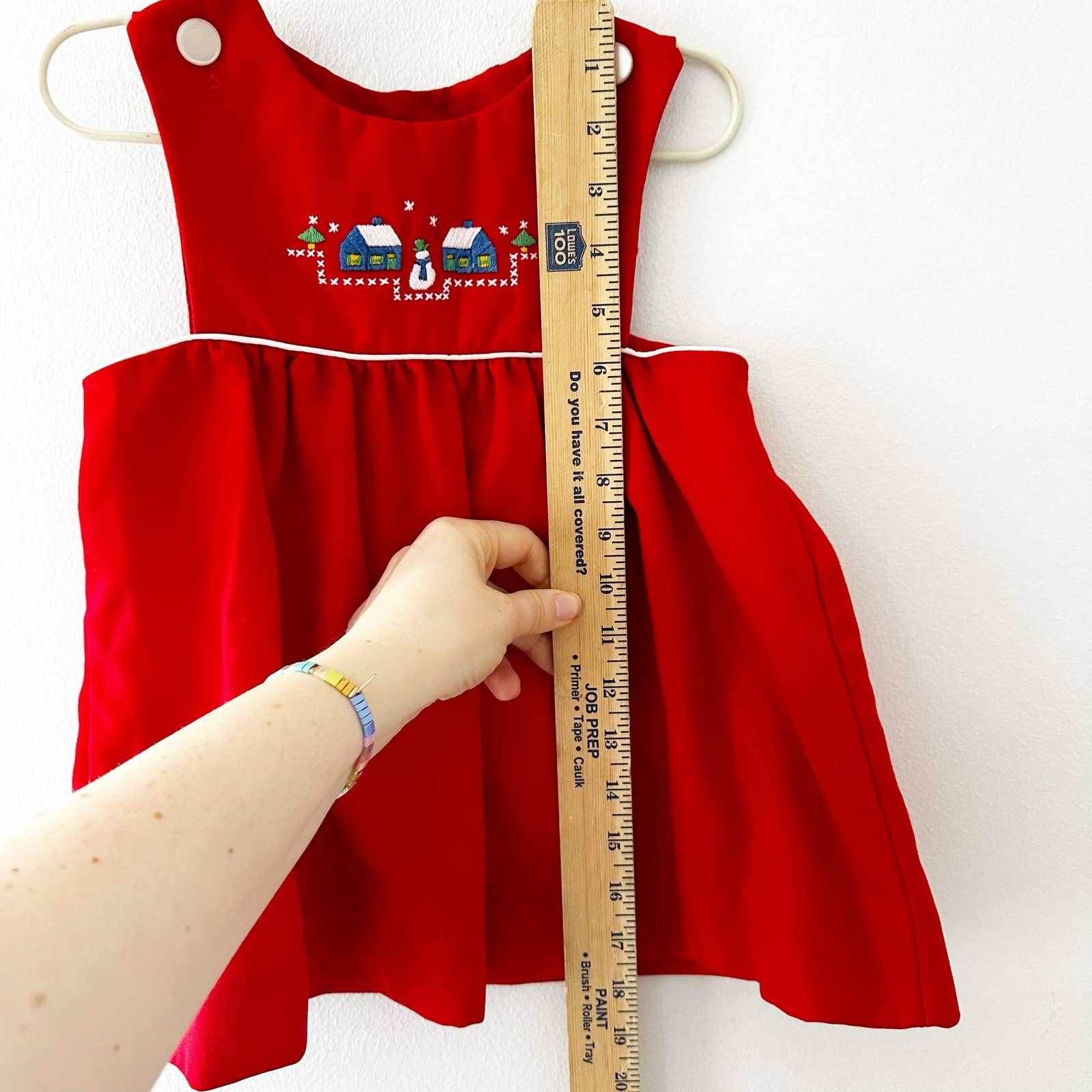 Vintage Christmas Village Embroidered Pinafore Dress: 2/3T - Yellow Clover Vintage Kids Clothes