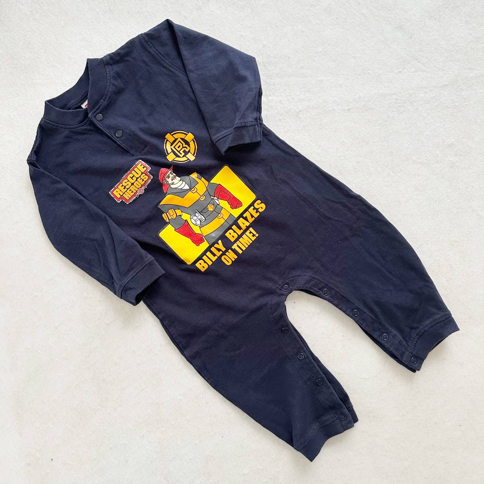 Vintage Rescue Heroes Blaze Graphic Romper: 18m - Yellow Clover Vintage Kids Clothes