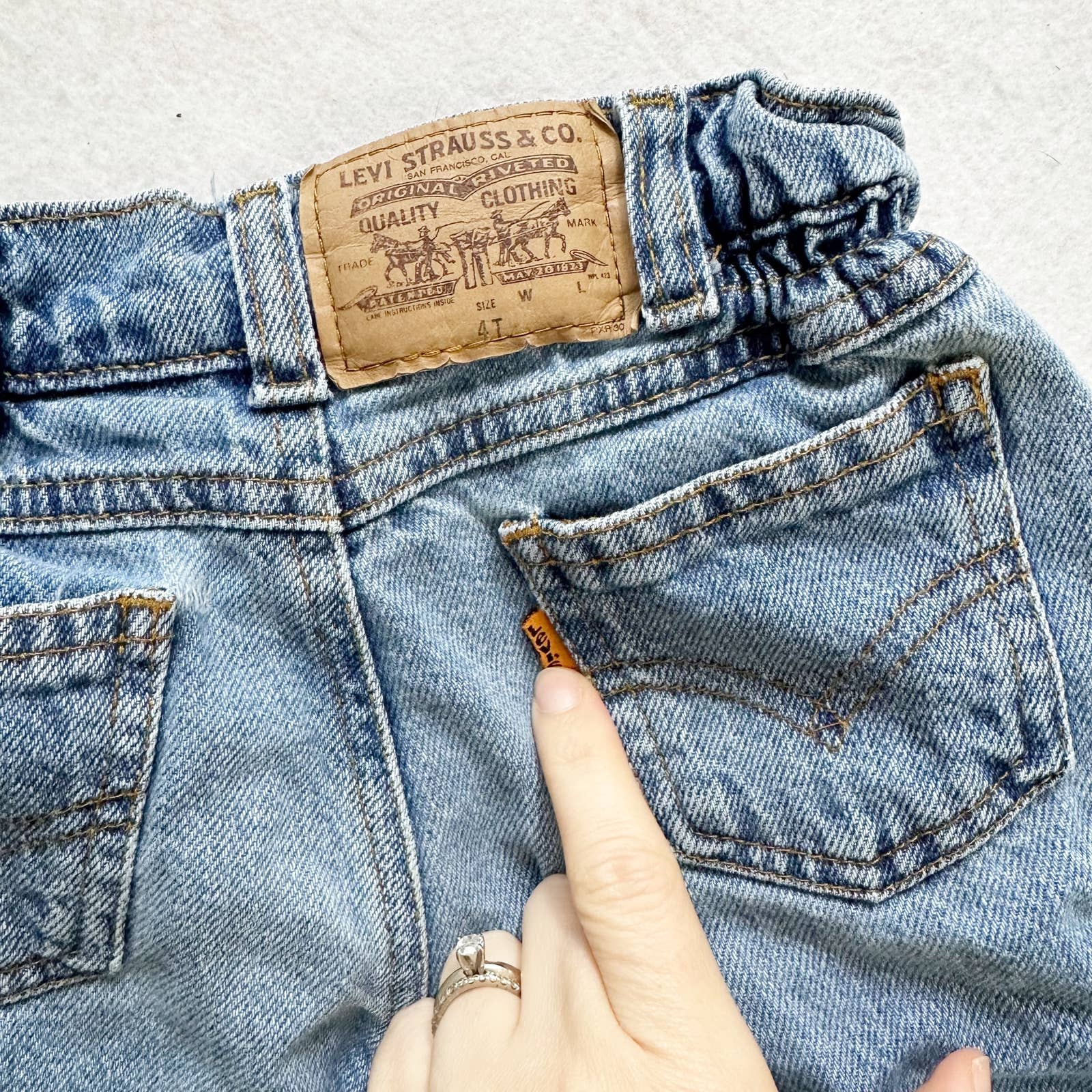 Vintage Levi’s Cinch Waist Orange Tab Medium Wash Jeans: 4T - Yellow Clover Vintage Kids Clothes