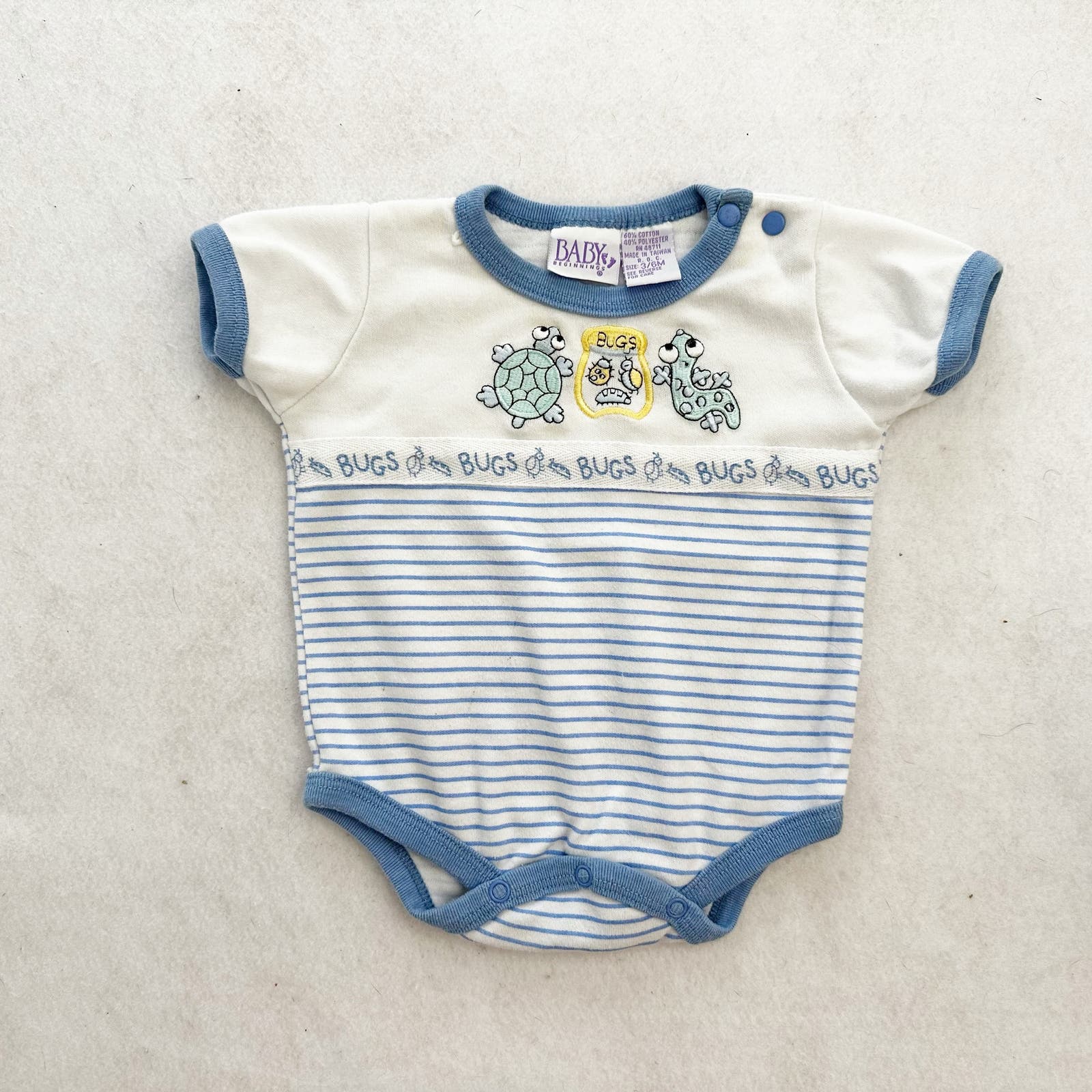 Vintage Baby Beginnings Bugs Romper: 6m - Yellow Clover Vintage Kids Clothes