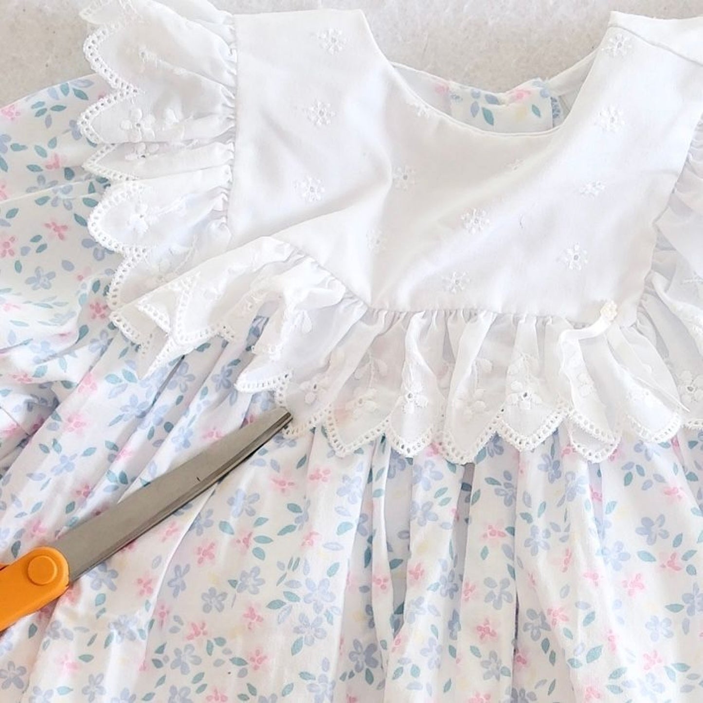 Vintage Children's Hour Blue & White Toddler Floral Dress with Eyelet Layers, 4T