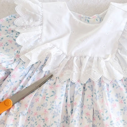 Vintage Children's Hour Blue & White Toddler Floral Dress with Eyelet Layers, 4T