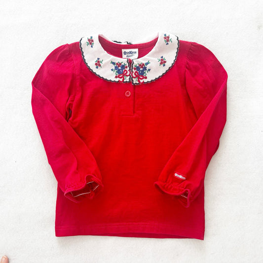 Vintage OshKosh Floral Embroidered Collar Long Sleeve Layer Top: 4T - Yellow Clover Vintage Kids Clothes