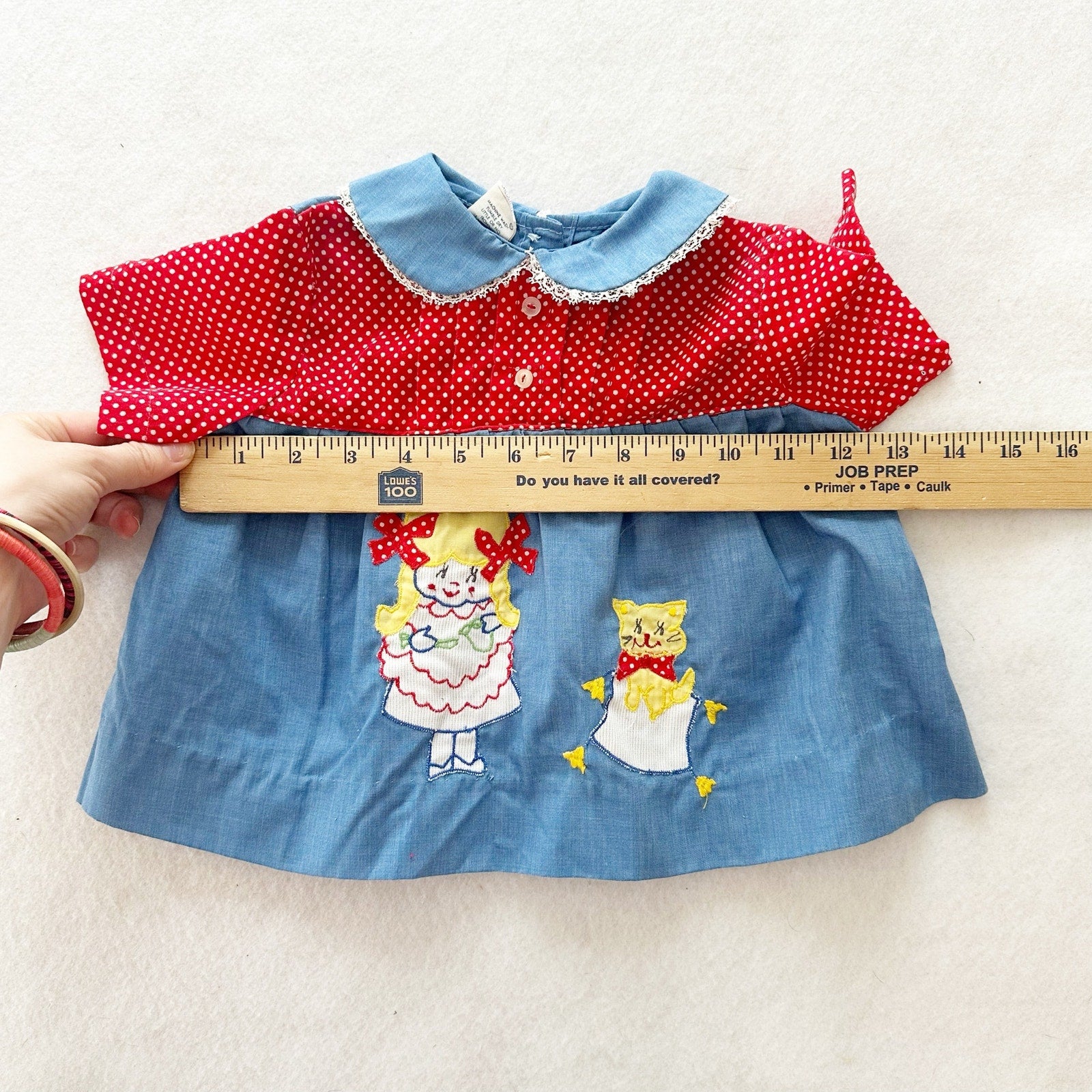 Vintage Girl + Kitty Chambray Appliqué Top: 24m - Yellow Clover Vintage Kids Clothes