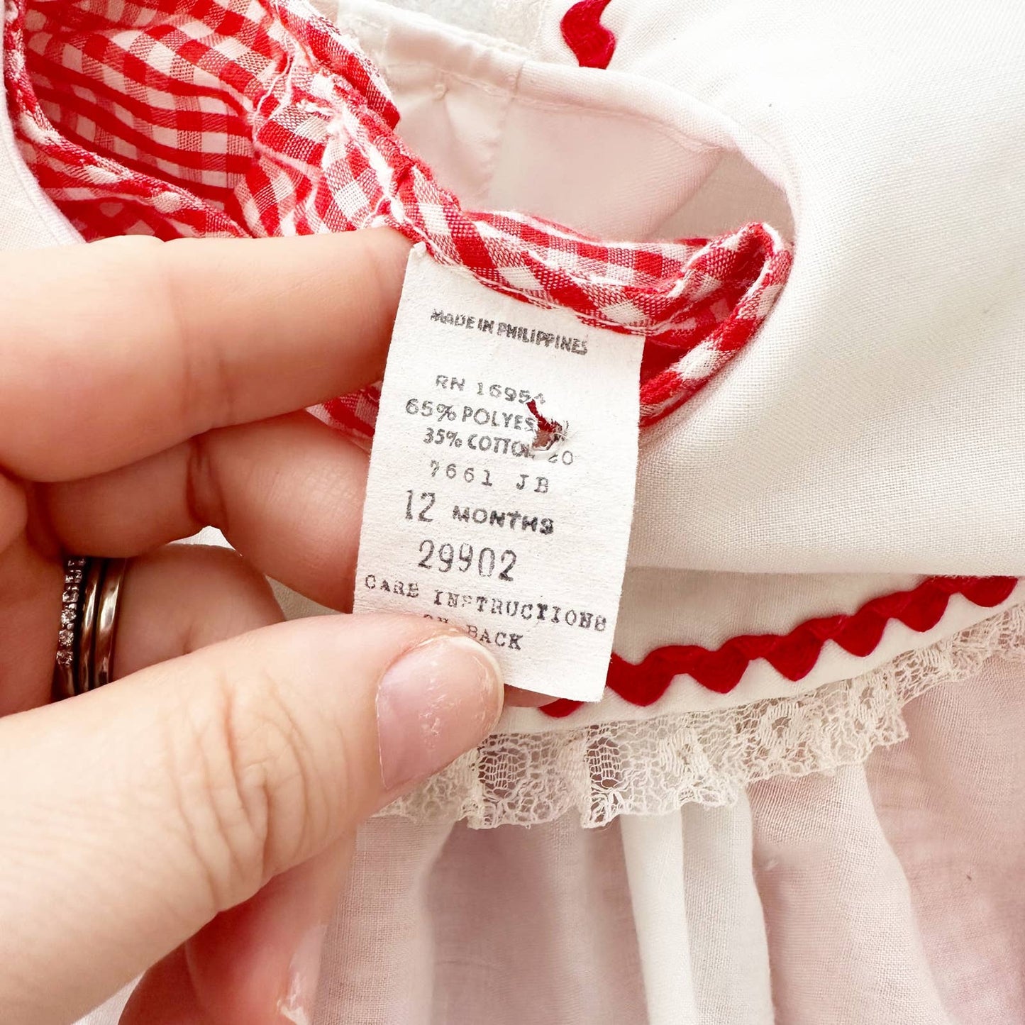 Vintage Cherry Gingham Pinafore Dress: 12m - Yellow Clover Vintage Kids Clothes