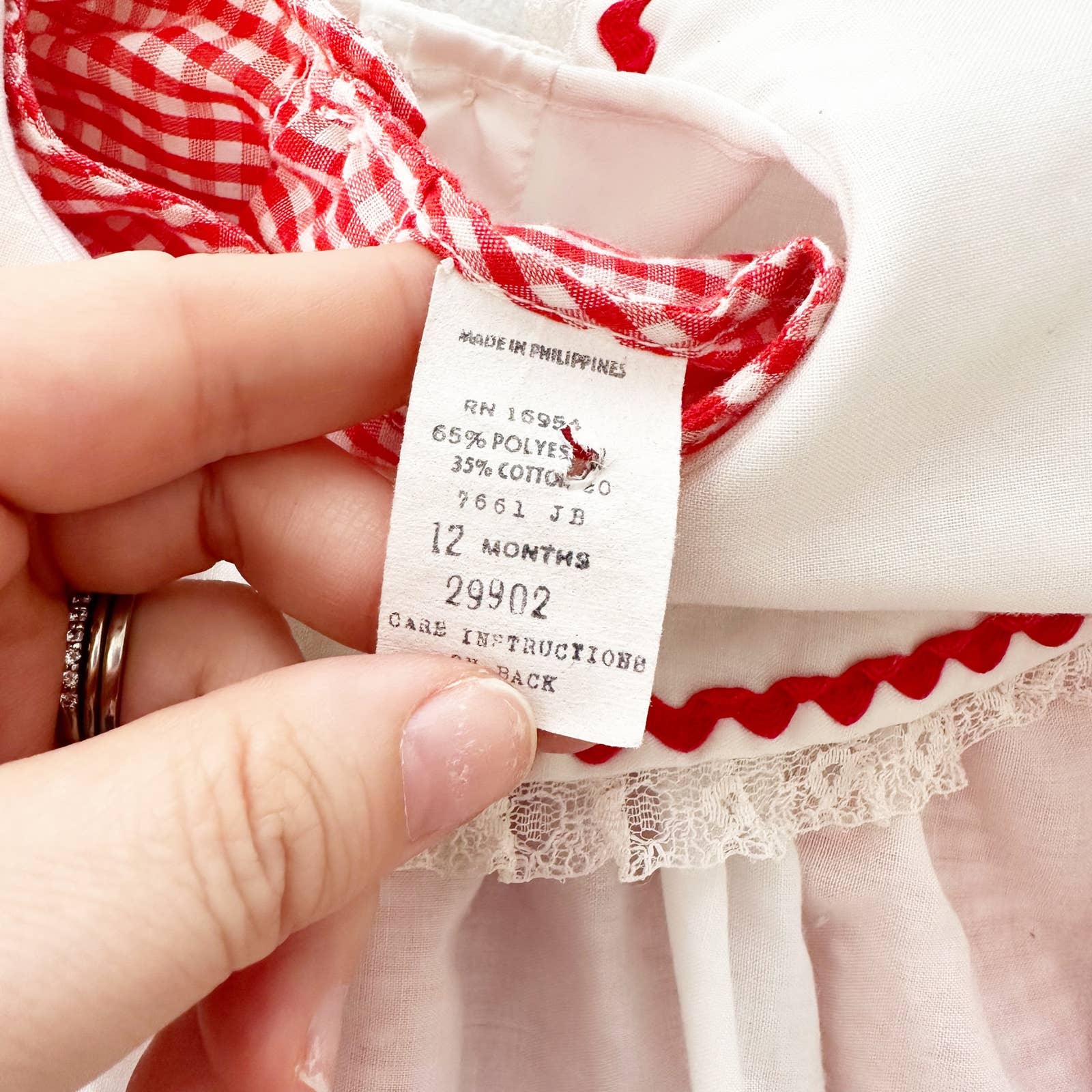 Vintage Cherry Gingham Pinafore Dress: 12m - Yellow Clover Vintage Kids Clothes