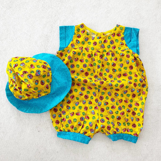 Handmade Bugs Romper and Hat: 6m? - Yellow Clover Vintage Kids Clothes