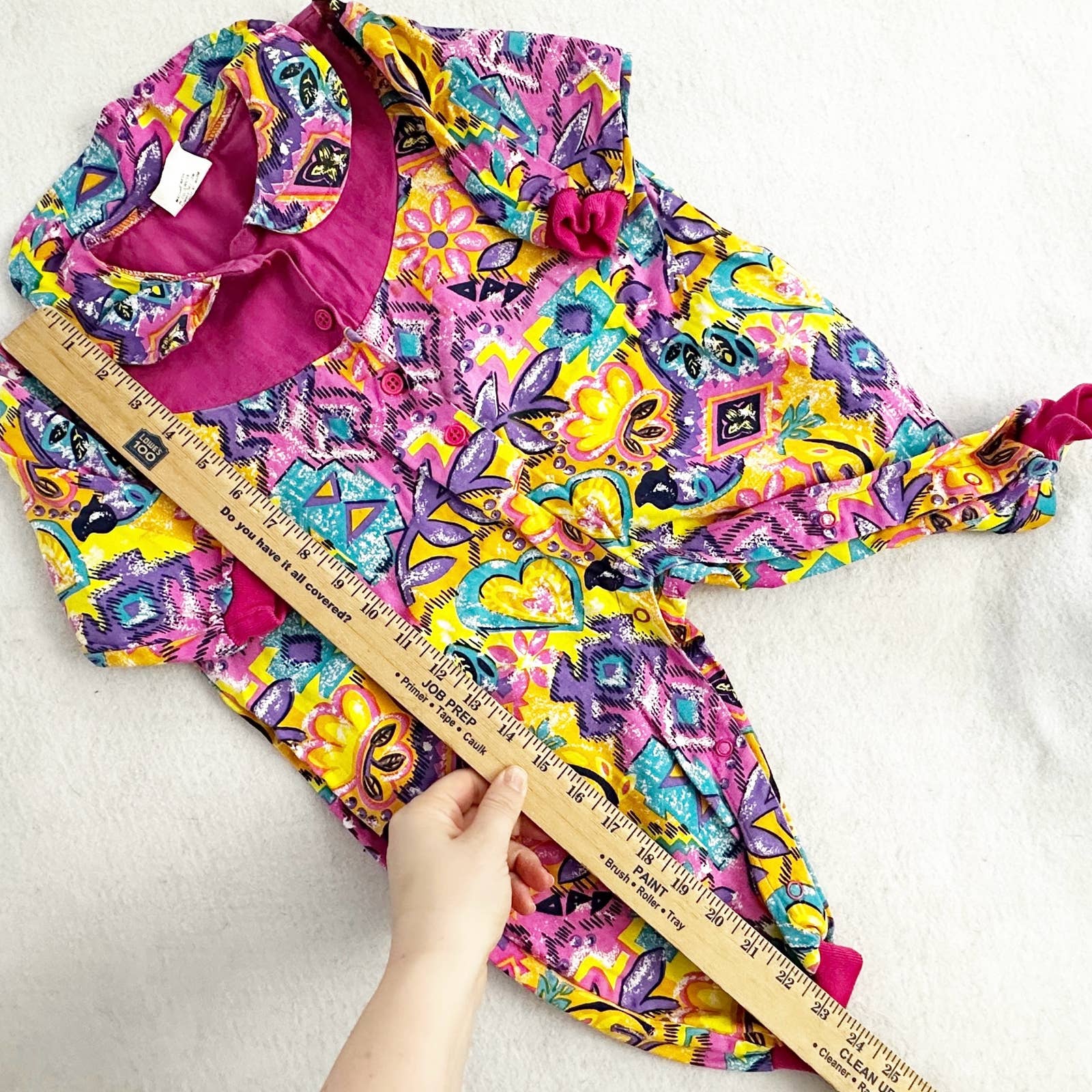 Vintage Rainbow Connection Funky Floral Jumpsuit Romper: 18m? - Yellow Clover Vintage Kids Clothes