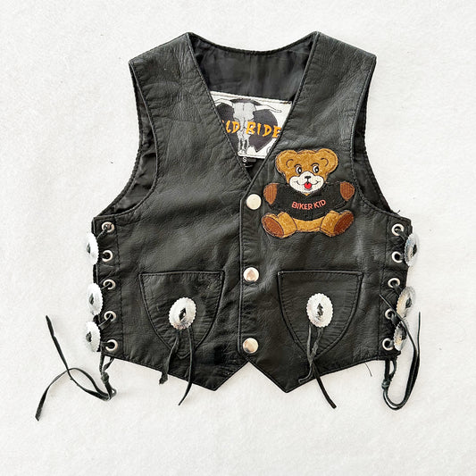 Wild Ride Faux Leather Vest: 2/3T? - Yellow Clover Vintage Kids Clothes