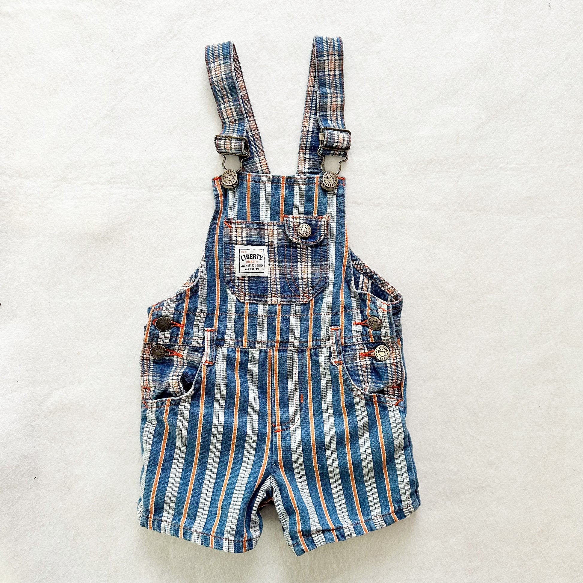 Vintage Liberty Striped Plaid Shortalls: 2T? - Yellow Clover Vintage Kids Clothes