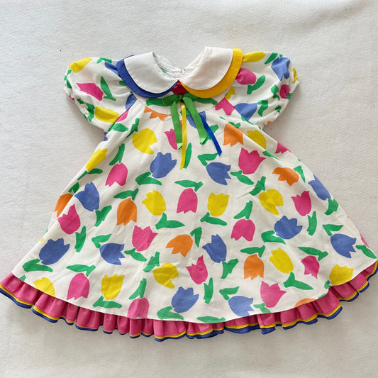 Vintage Isabella Tulip Ruffle Collared Dress: 5/6y? - Yellow Clover Vintage Kids Clothes