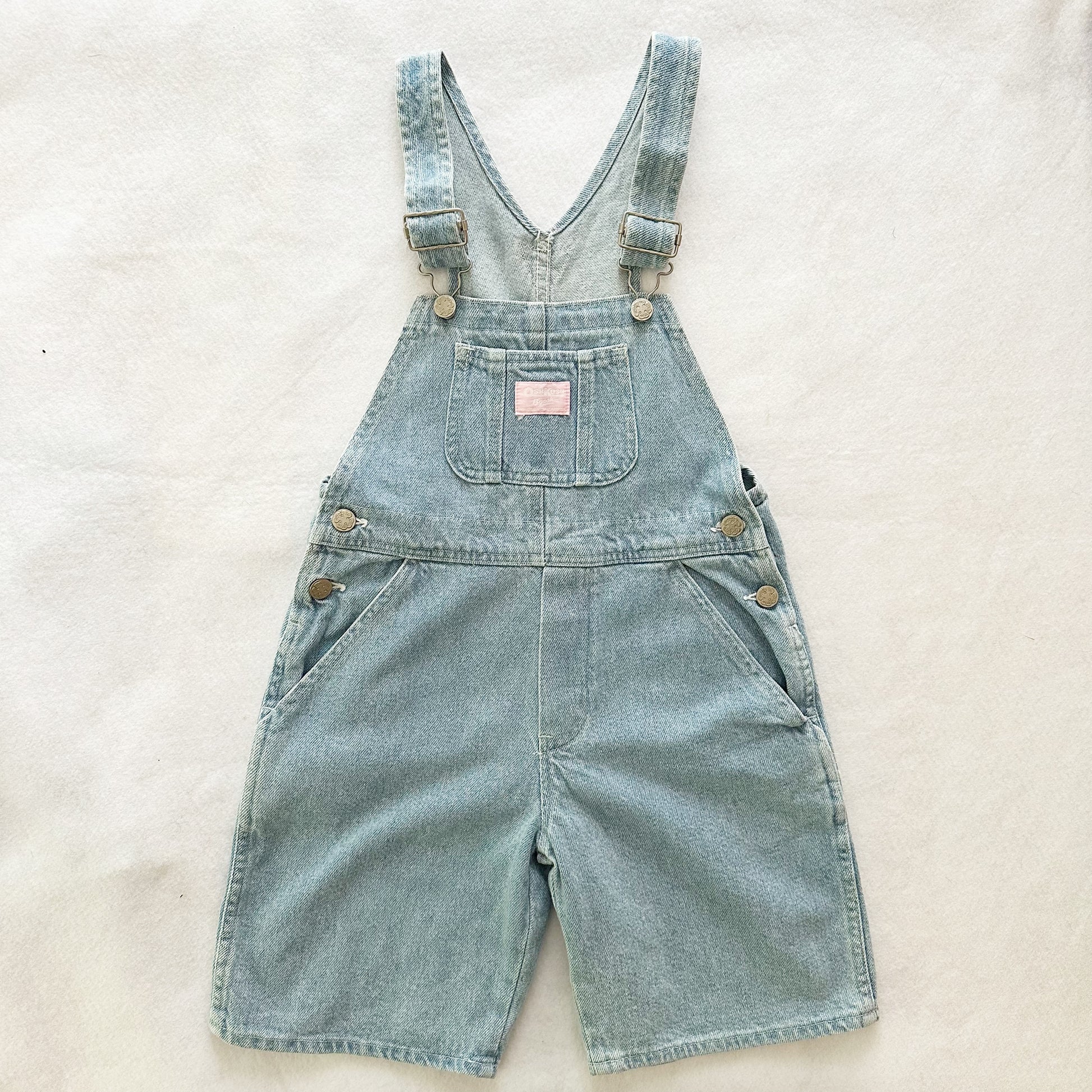 Vintage OshKosh Light Wash Denim Shortalls: 6X - Yellow Clover Vintage Kids Clothes