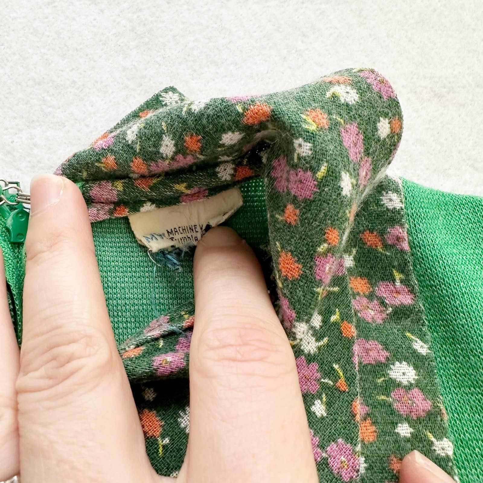 Vintage JC Penney Floral Green Faux Pinafore Dress - Yellow Clover Vintage Kids Clothes