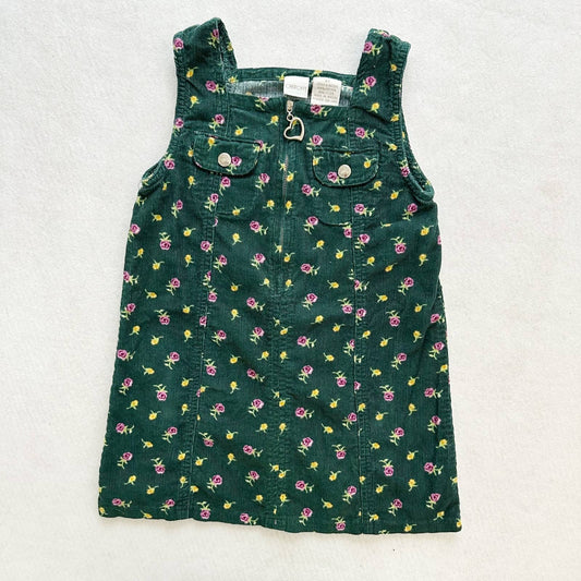 Vintage Cherokee Fine Cord Floral Jumper Dress - Yellow Clover Vintage Kids Clothes