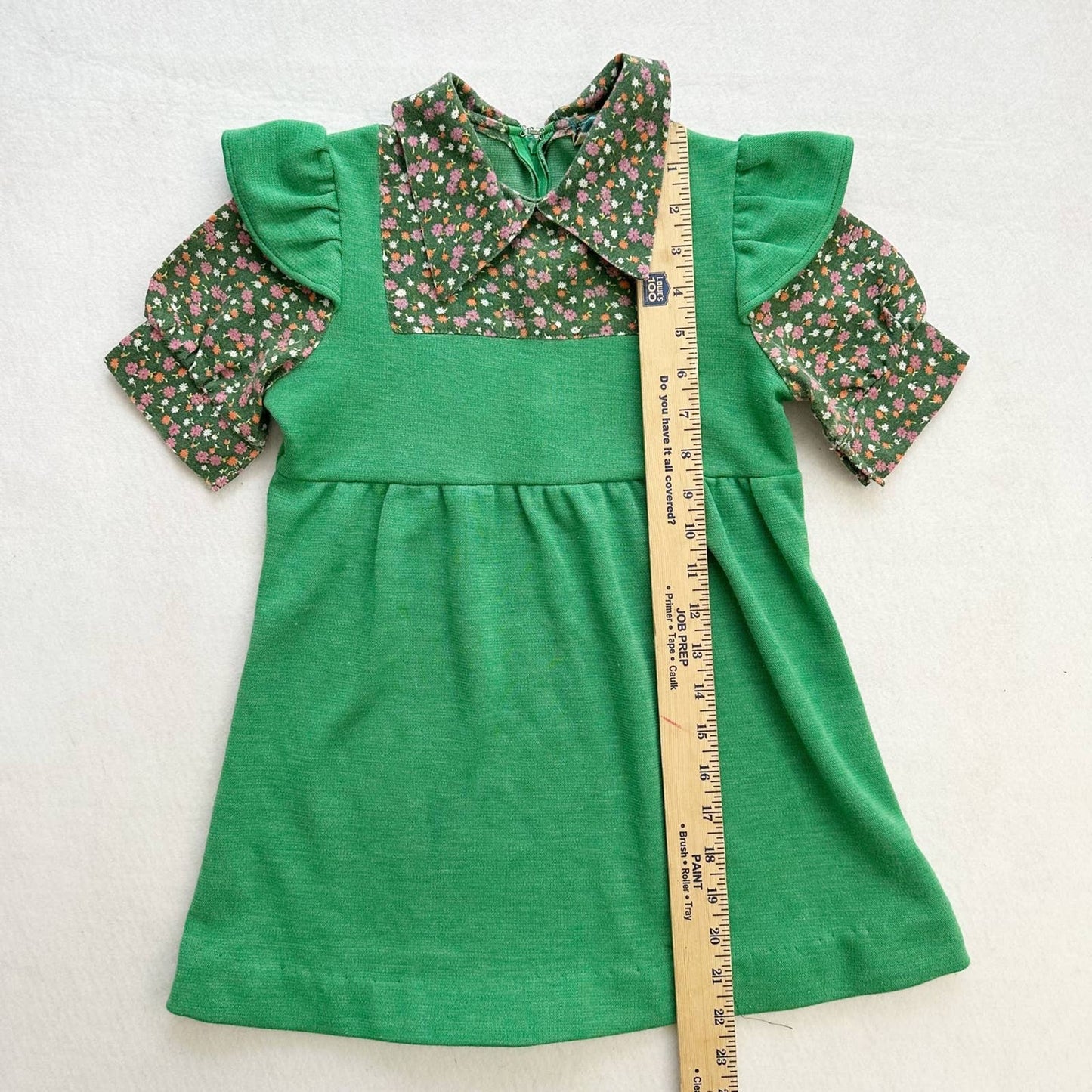Vintage JC Penney Floral Green Faux Pinafore Dress - Yellow Clover Vintage Kids Clothes