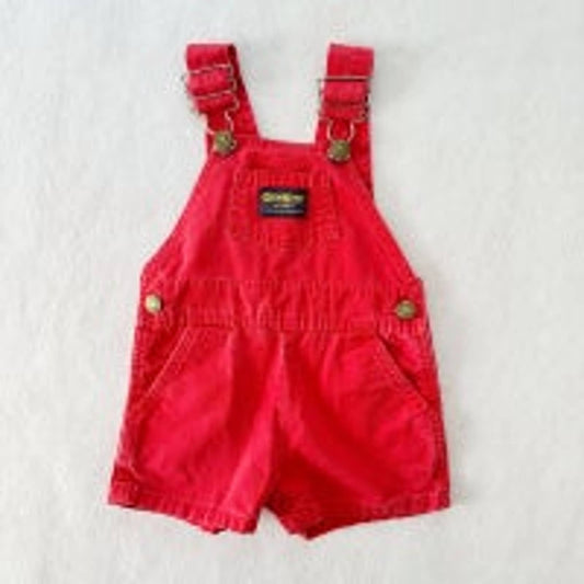 Vintage OshKosh Red Shortall Overalls: 12m - Yellow Clover Vintage Kids Clothes