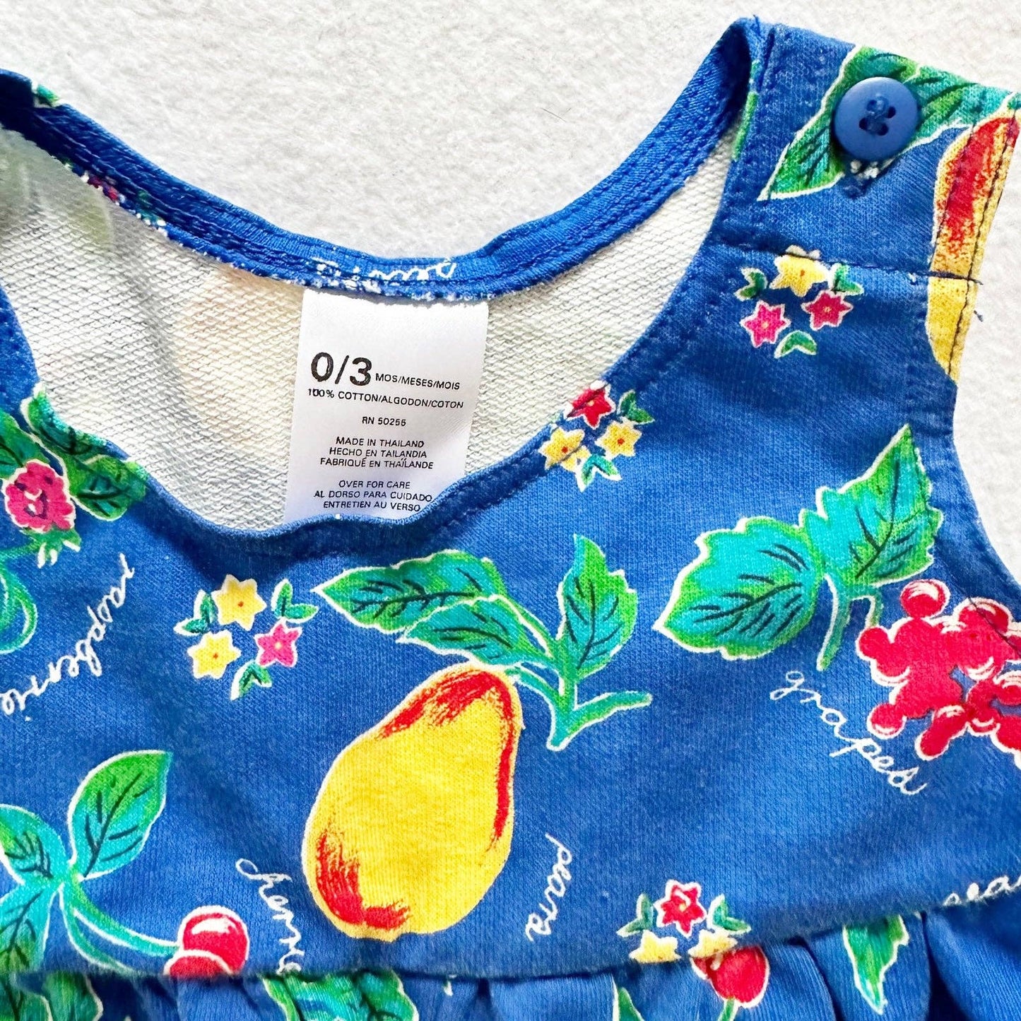 Vintage Fruit Floral Baby Romper: 3m - Yellow Clover Vintage Kids Clothes