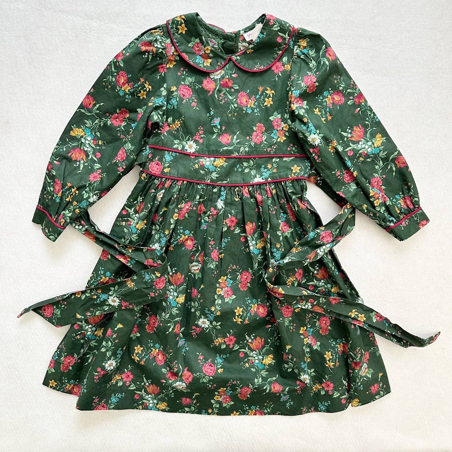 Vintage 90s My Twinn Floral Green Collared Dress: 6y - Yellow Clover Vintage Kids Clothes