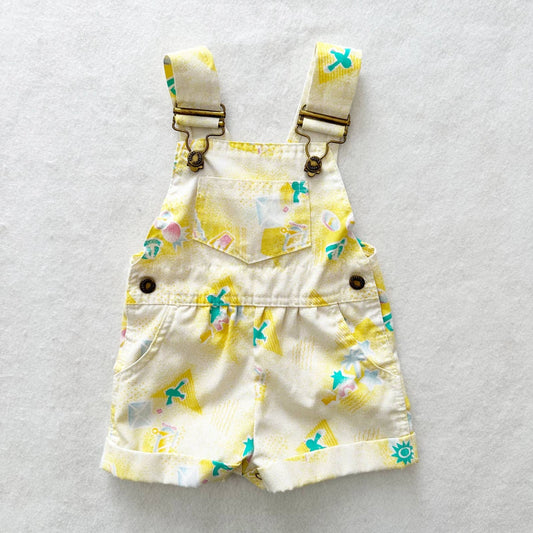 Vintage Hush Puppies Beach Print Shortalls: 9m-12m - Yellow Clover Vintage Kids Clothes