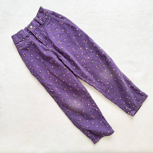 Vintage 90s Girls Purple Floral Pants: 7y? - Yellow Clover Vintage Kids Clothes