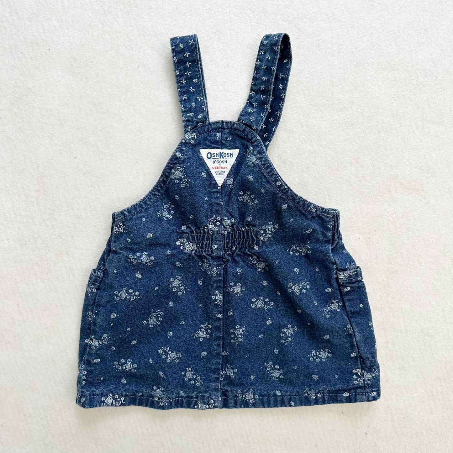 Vintage OshKosh Floral Denim Skirtall Jumper: 12m - Yellow Clover Vintage Kids Clothes
