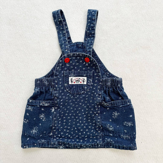 Vintage OshKosh Floral Denim Skirtall Jumper: 12m - Yellow Clover Vintage Kids Clothes