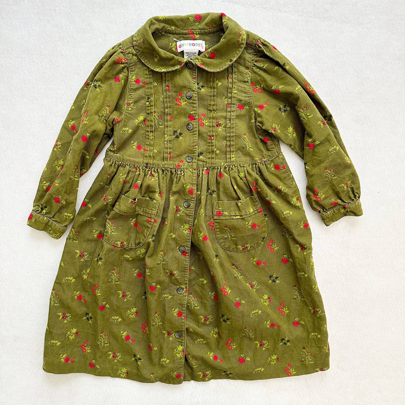 Vintage Gymboree Floral Fine Cord Long Sleeve Collared Dress: 4T - Yellow Clover Vintage Kids Clothes