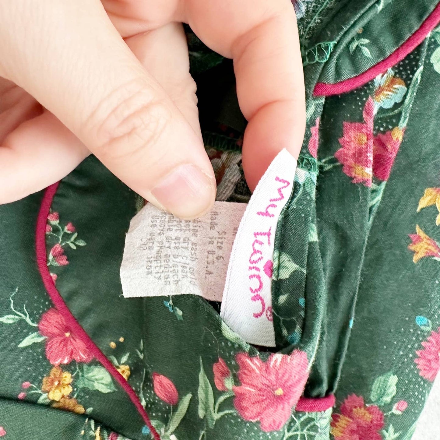 Vintage 90s My Twinn Floral Green Collared Dress: 6y - Yellow Clover Vintage Kids Clothes