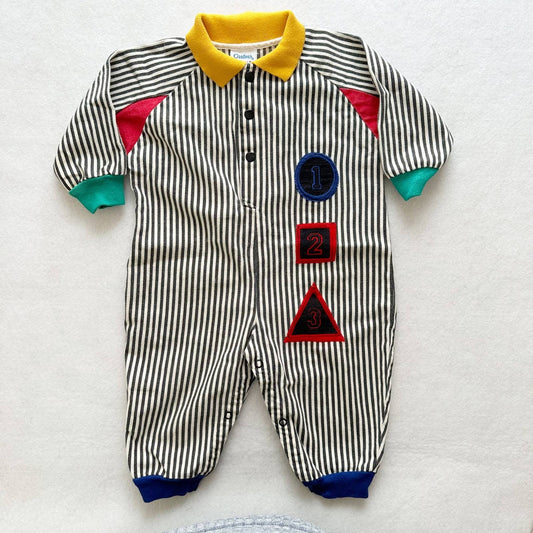 Vintage Carter’s Striped Numbers Jumpsuit Romper - Yellow Clover Vintage Kids Clothes